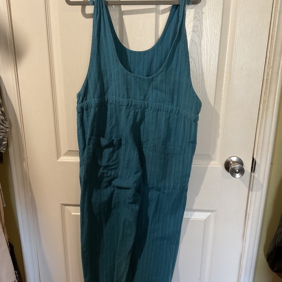 Teal Boho Striped Tie Strap Capri Overalls - Picture 5 of 6